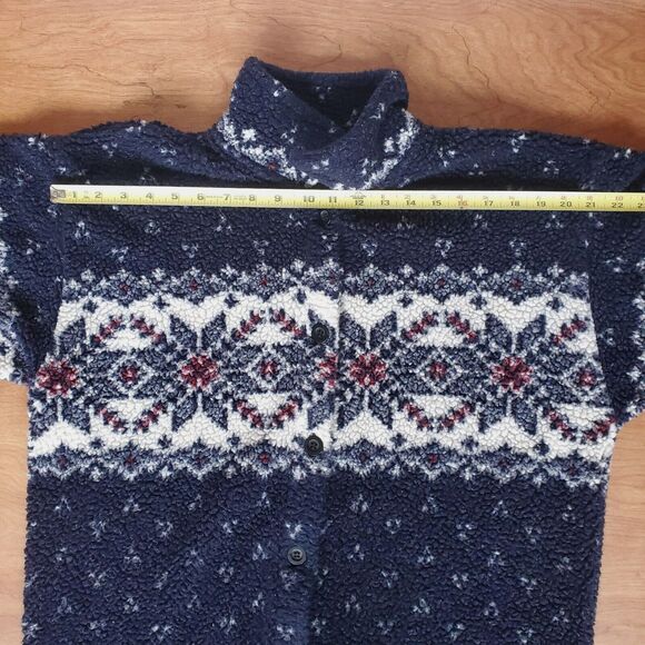 Vintage Cenza by Palmettos Fair Isle Fleece Shirt L Blue Button Sherpa Jacket - Picture 15 of 16